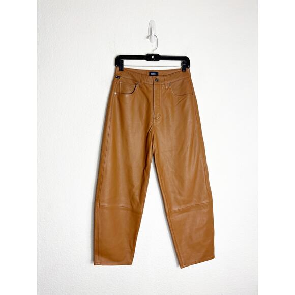 Citizens Of Humanity Calista Curve Leather Pants Size 26 Camel Barrel Leg - Picture 3 of 15